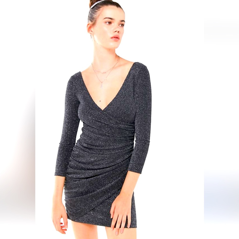 Urban Outfitters NWOT Sparkly Little Black Wrap Dress Size Medium